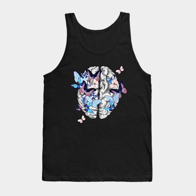 Brain human anatomy,blue butterflies,mental, watercolor Tank Top by Collagedream